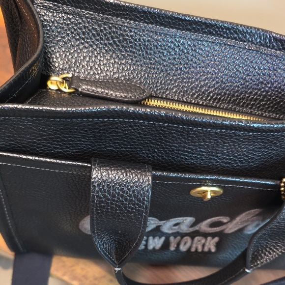 Coach® Pebble Black Leather Cargo Tote Handbag 2025 With Embroidered Logo - Picture 12 of 15